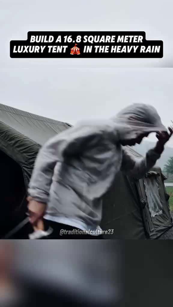 Cover for Build a 16.8 square meter luxury tent in the heavy rain foryou fyp trending tiktok rain su 16703 #trend