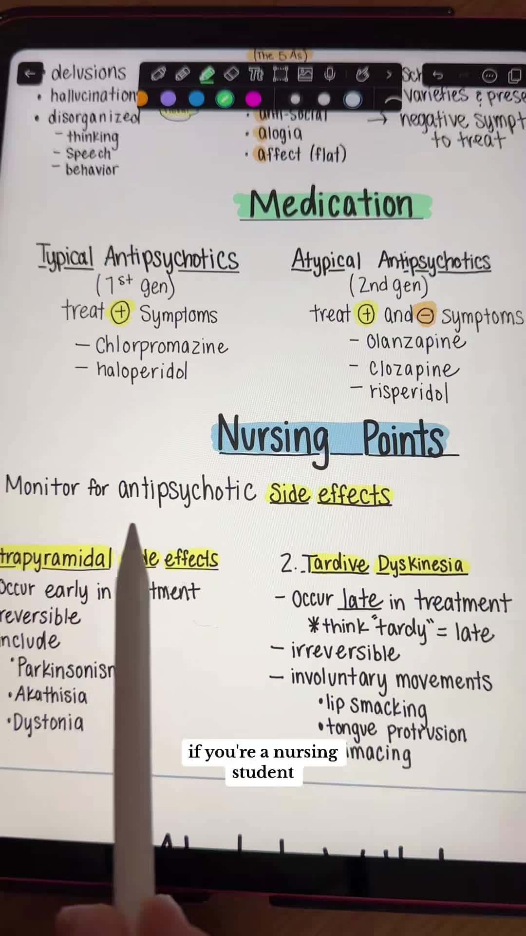 Cover for Nursing students: here is an easy way to remember the difference between these antipsychotic medication side effects. #psychnursing #nursingstudent #nursingschool #nursingstudenttips #nursingnotes