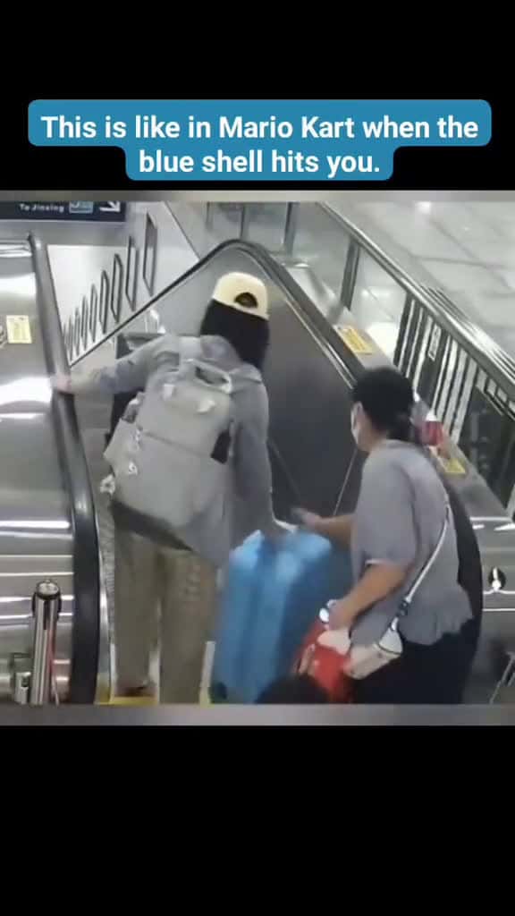 Cover for always watch out for that BLUE shell!! 🤣🤣 #mariocart #mario #nintendo #ladyfalls #fyp #funny #fail #escalator