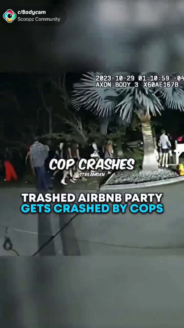 Cover for Police crash Airbnb party after a call from the homeowner.  #bodycam  #party  #police  #bodycamfootage