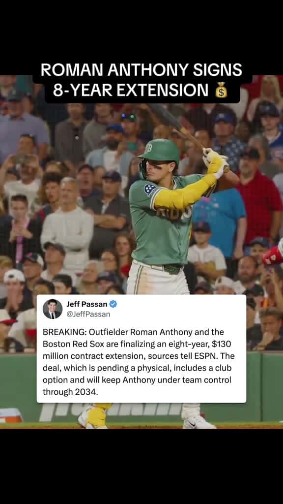 Cover for Breaking: Outfielder Roman Anthony and the Boston Red Sox are finalizing an eight-year, $130 million contract extension, sources tell Jeff Passan. (🎥 @Boston Red Sox) #redsox #mlb #baseball  created by ESPNatbat with ESPNatbat’...