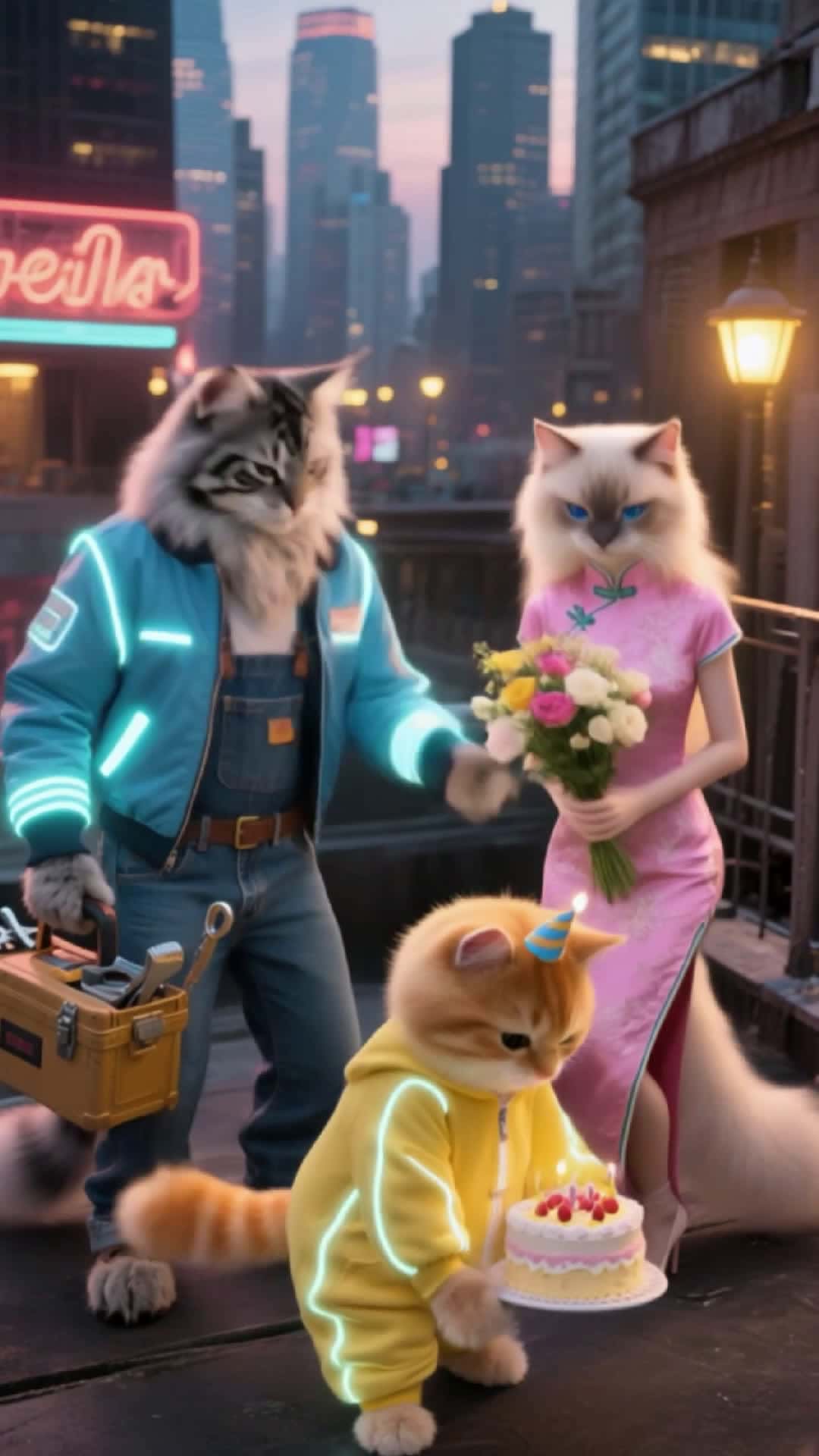 Cover for AI-generated Kitten's Neon Rooftop Bash ✨🐱 #ai #kitten #neon