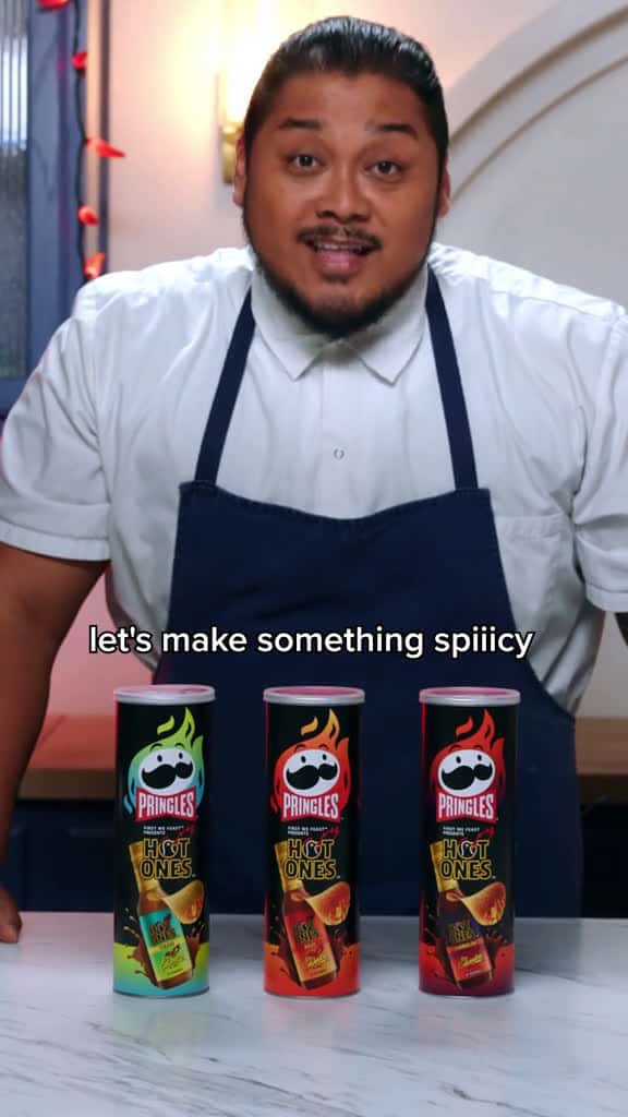 Cover for did we all hear that crunch pringles hot ones have flavor and heat.  ad 73486 #followMe