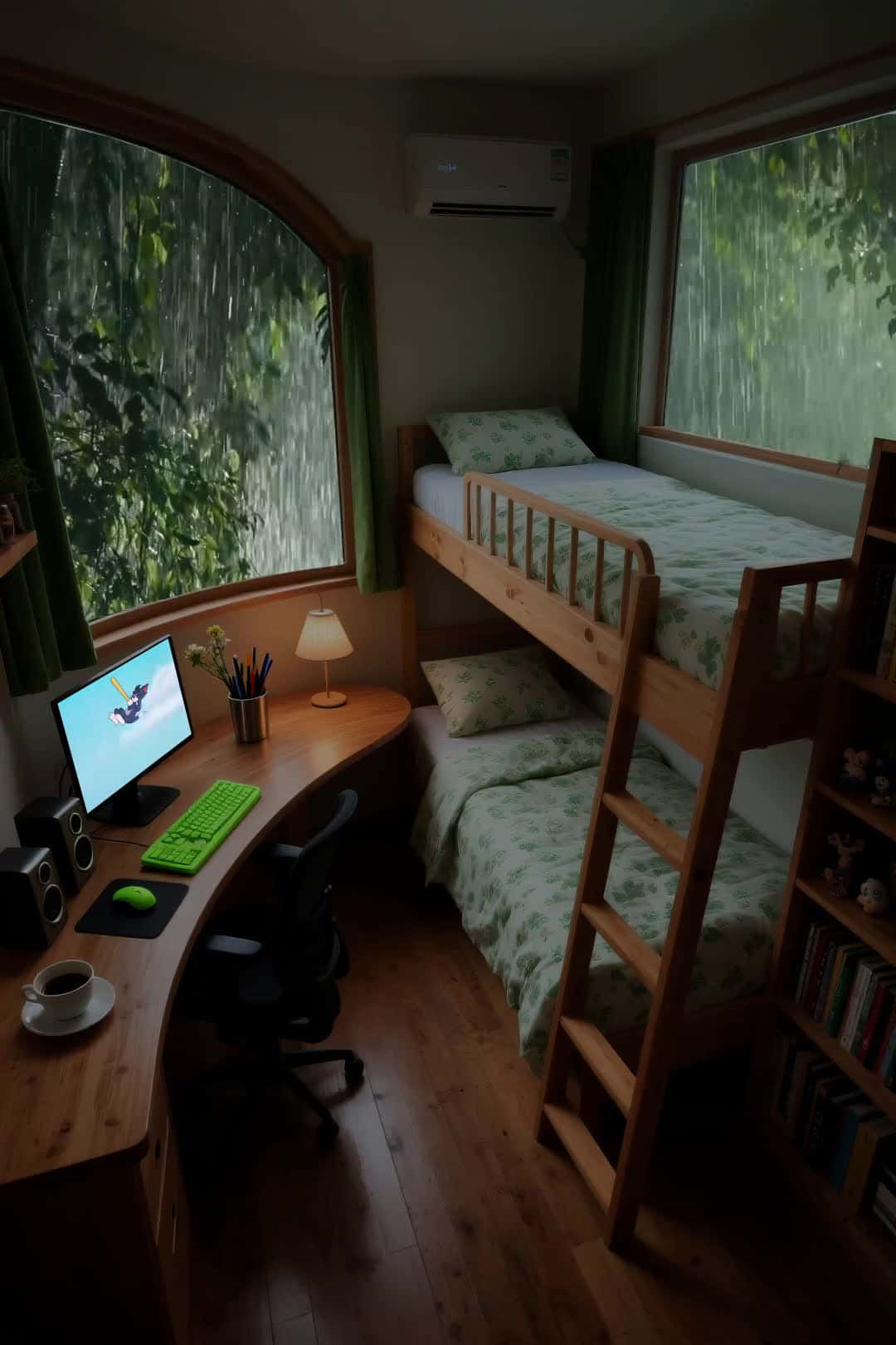 Cover for AI-generated. Sleep here? AI designed bunk bed room #BunkBedGoals#AIInterior#RoomDesign#ScenicLiving