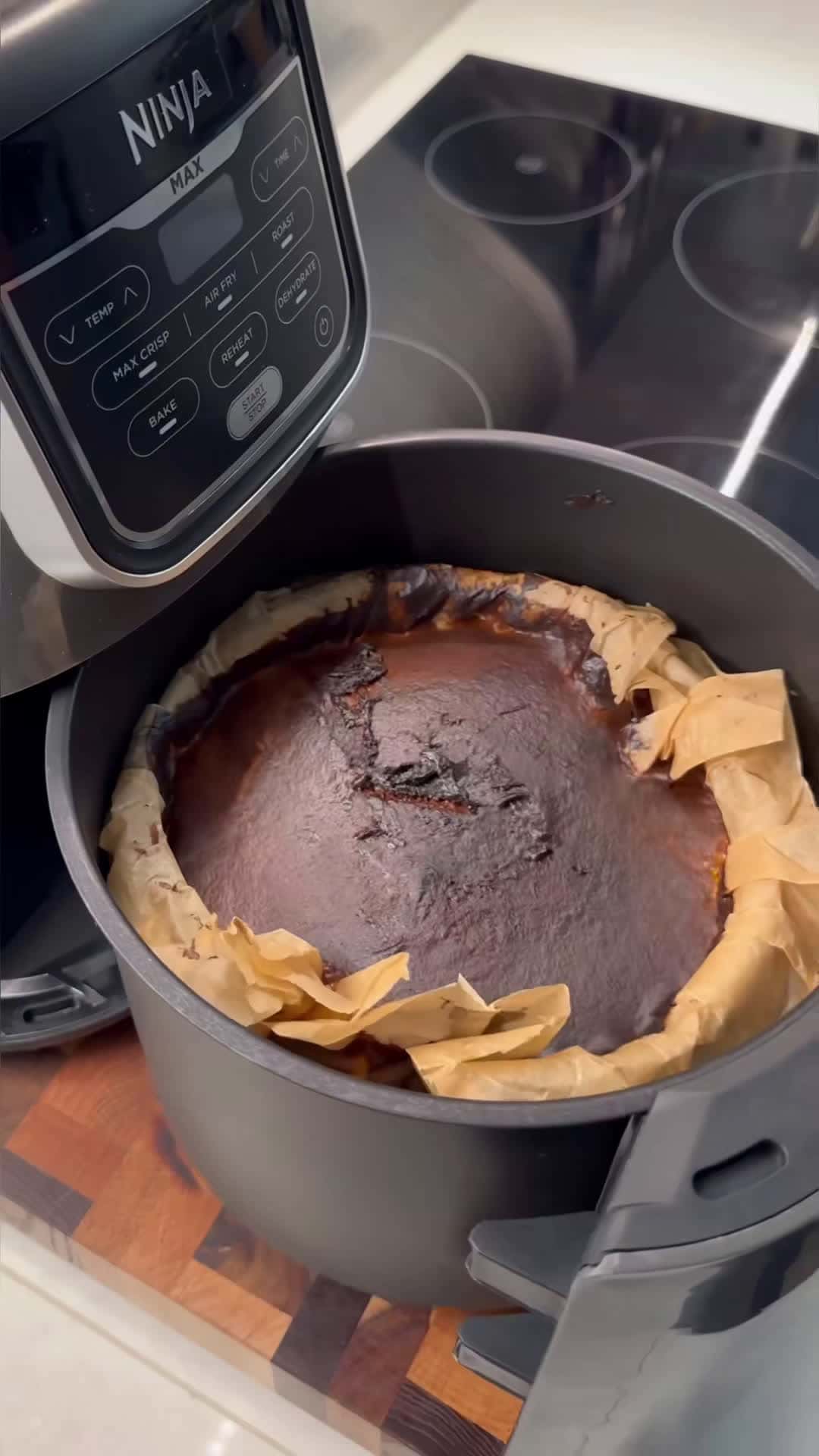Cover for Air Fryer Basque Cheesecake with Caviar 😍 @Ninja Kitchen UK - who knew you could make this delicious one drawer dessert in the air fryer!? Just a handful of ingredients and only 30 mins to bake! #Ad #ninjaairfryer #Ninjaonedrawerdessert #cheesecake #caviar #easyrecipe #airfryer #desserttiktok #asmrfood #cake  #dessertchallenge #homecook #foodtok