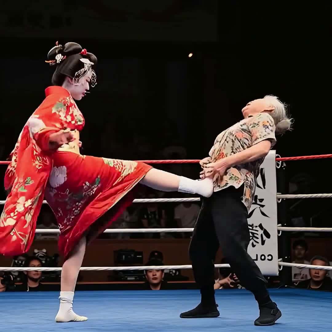 Cover for AI-generated. The arrogant woman flips the bird to challenge! The white-haired master slaps her, and she covers her face and scurries off the stage! #MartialArts #Wrestling #Fighting #FemaleAthlete #SlapInTheFaceMoment #ai