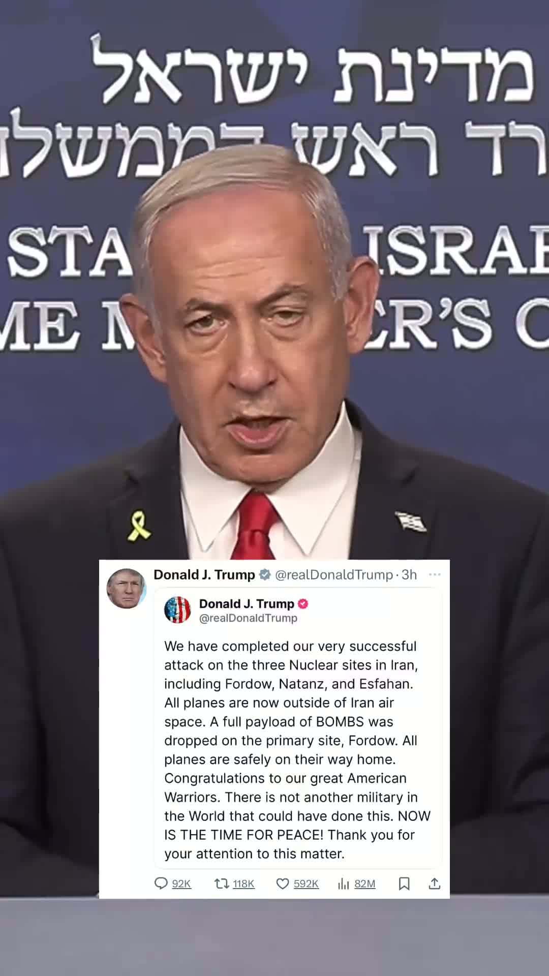 Cover for Natanyahu congratulate President Trump.  #trump  #viral