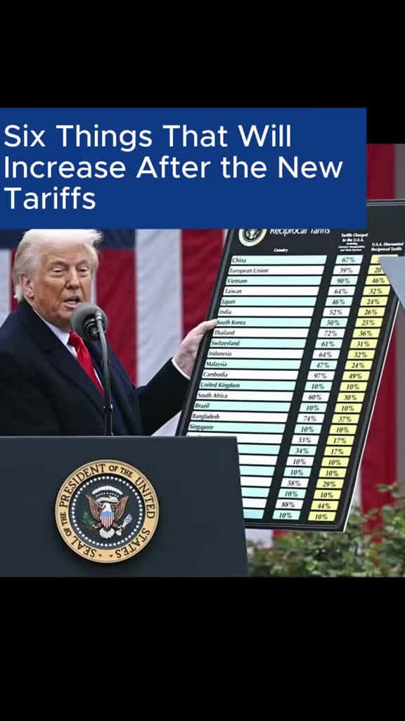 Cover for New tariffs = higher prices! See which everyday items are getting more expensive and how it could impact your wallet. #Inflation #Economy 🛑