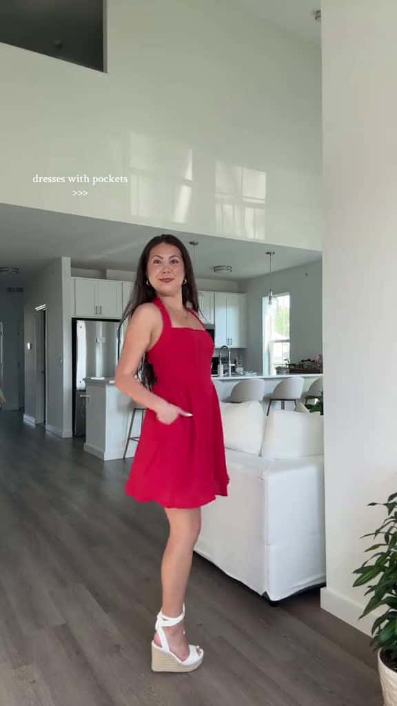 Cover for this red dress is everything reddress minidress halterdress dresswithpockets affo 13678 #us