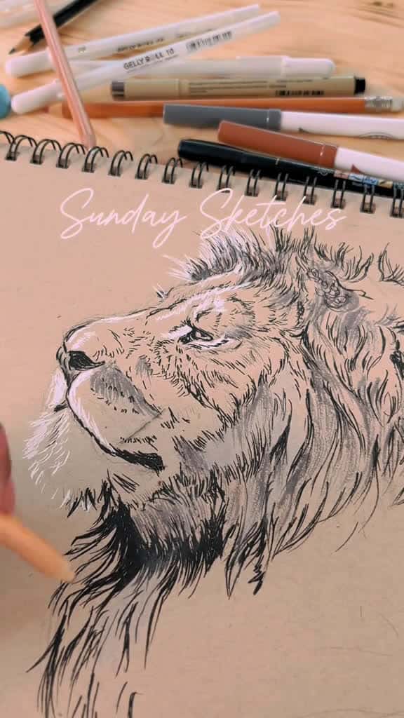 Cover for Lion in Ink Brush Pen #lion #wildlife #art