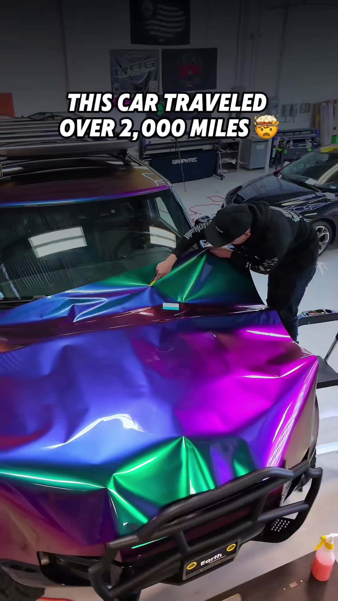 Cover for Customer loved our wraps so much, they shipped their car 2,000 miles to us! We had to deliver something unforgettable, a limited-edition chameleon wrap with jaw-dropping color-shifting effects. The gloss finish makes it one of the most stunning wraps you’ll ever see! For added durability, we wrapped the full front end and black trim in clear paint protection film (PPF). This film is next-level with self-healing technology and hydrophobic properties, protecting against rock chips, scratches, and 