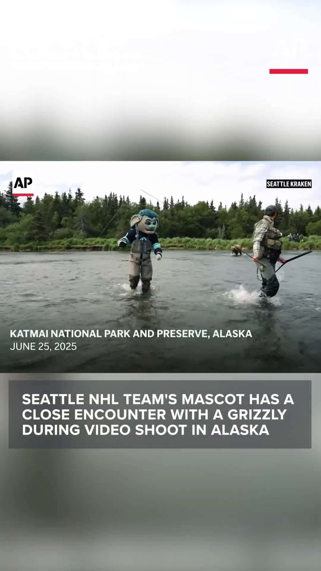 Cover for Seattle NHL team's mascot has a close encounter with a grizzly during video shoot in Alaska