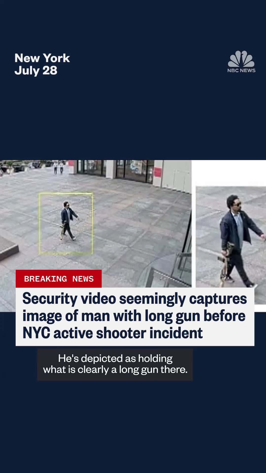 Cover for #TrueCrimeStories The New York Police Department released a photo of a person carrying what appears to be a long gun ahead of the active