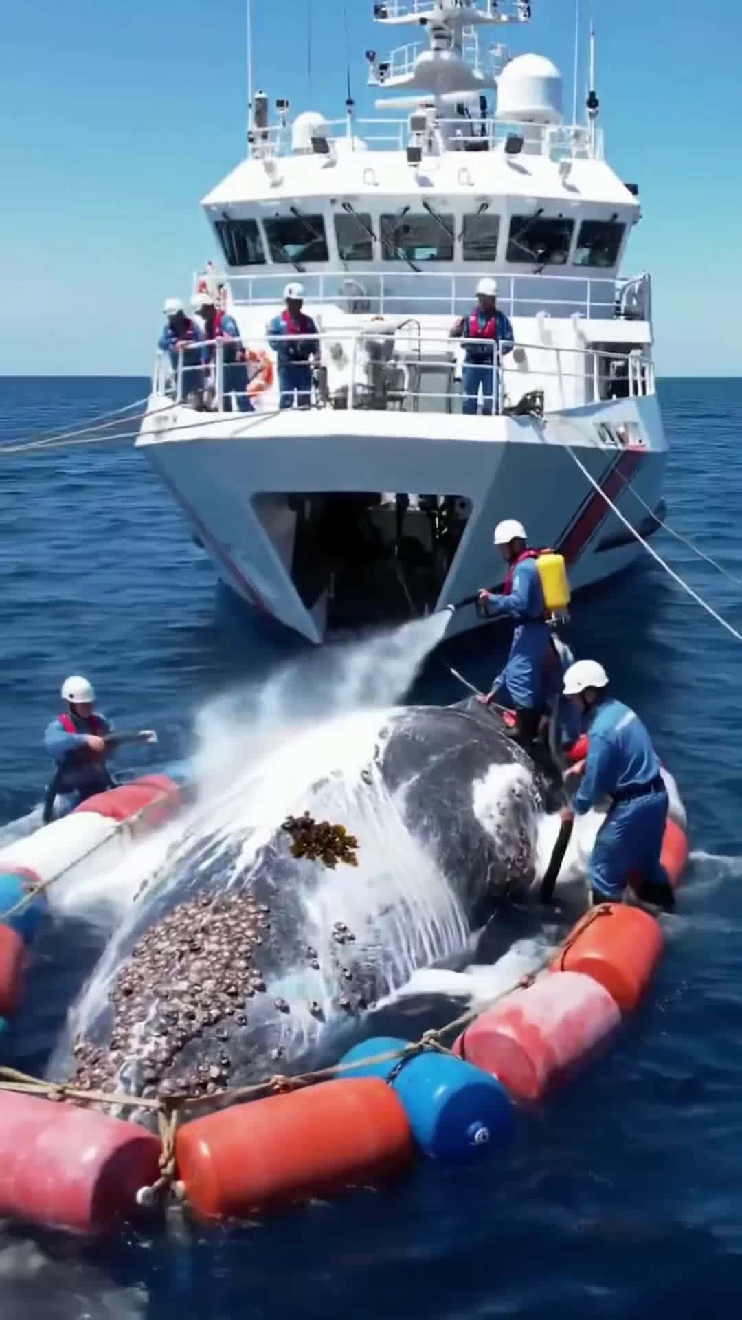 Cover for AI clip: Whale gets barnacles cleaned gently #MarineWelfare#OceanBeauty#SatisfyingCleaning#WhaleProtection