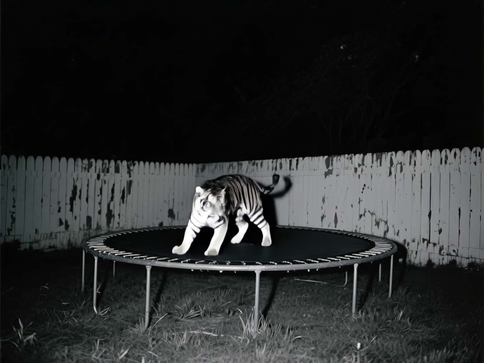 Cover for AI-generated. A surprise late-night backyard intruder 😂 #funnyvideo #animals #interesting #tiger #ai