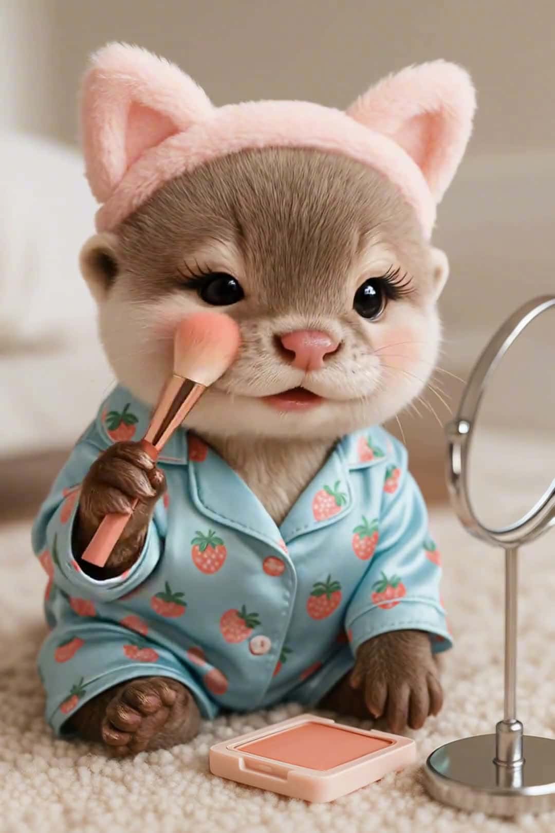 Cover for AI otter's beach day call! Makeup done, let's go! #OtterLovers #CuteAlert #AIcreation #BeachFun #PetLife