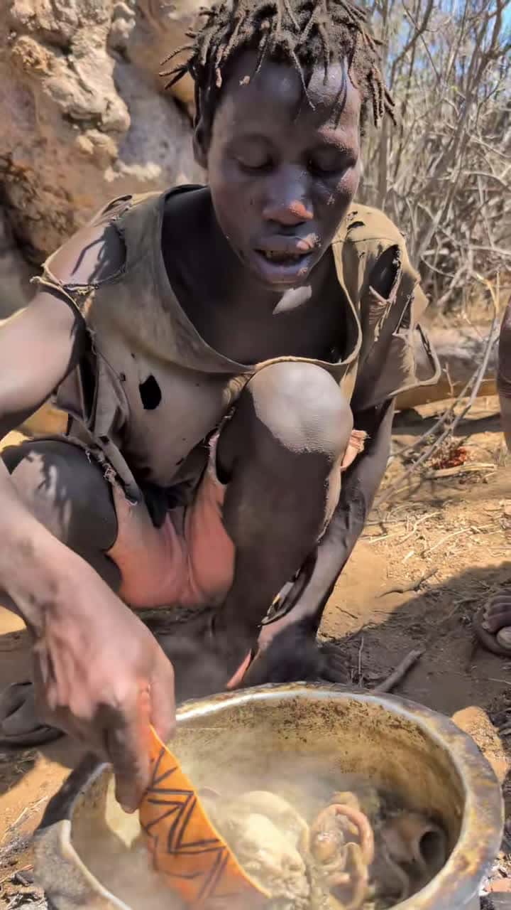Cover for Hadzabe tribe man cooking his favorite Soup for Today's breakfast 🥞 So delicious 😋😋#tiktokindia #hadzabetribe #africastories #USA #UK