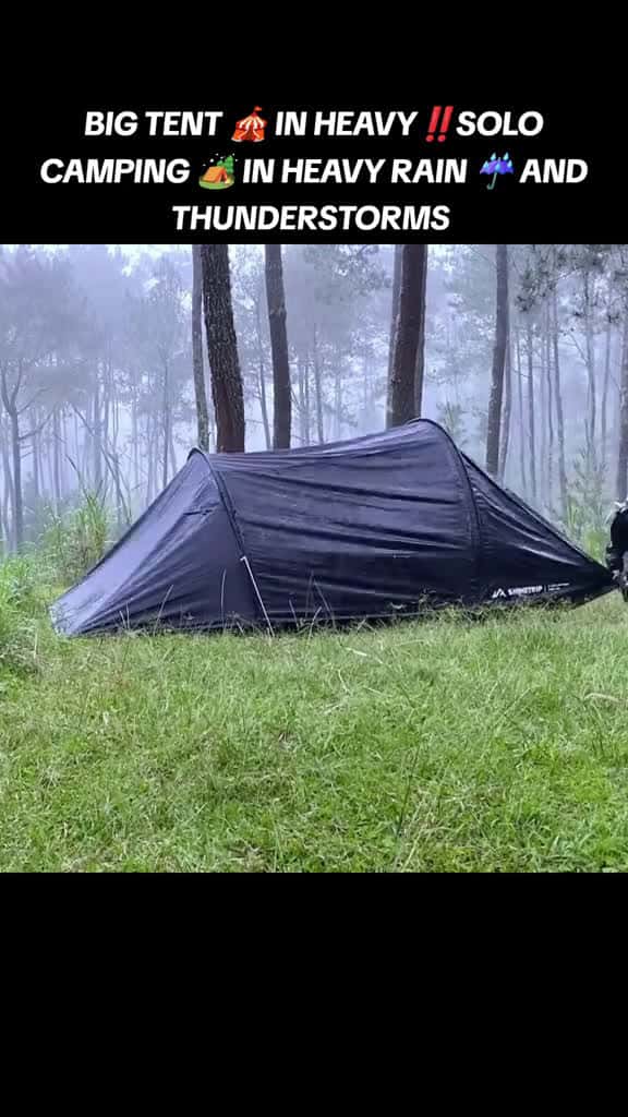 Cover for BIG TENT IN HEAVY RAIN SOLO CAMPING IN HEAVY RAIN AND THUNDERSTORMS rain camping survival 27550 #shortvideos