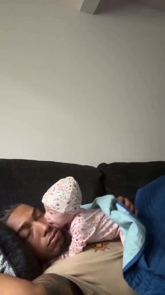 Cover for Dad and baby girl are cuddling for a nap on the couch