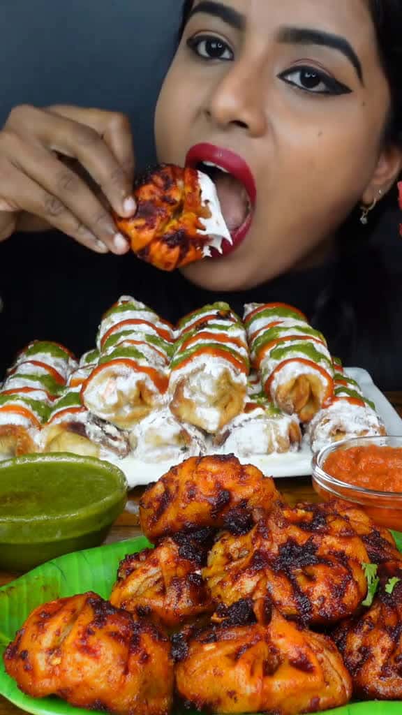 Cover for Eating Spicy Malai Chaap RollFried Tandoori Chicken MomosTikka WrapDahi Puri ASMR 90181 #ilovescoopz