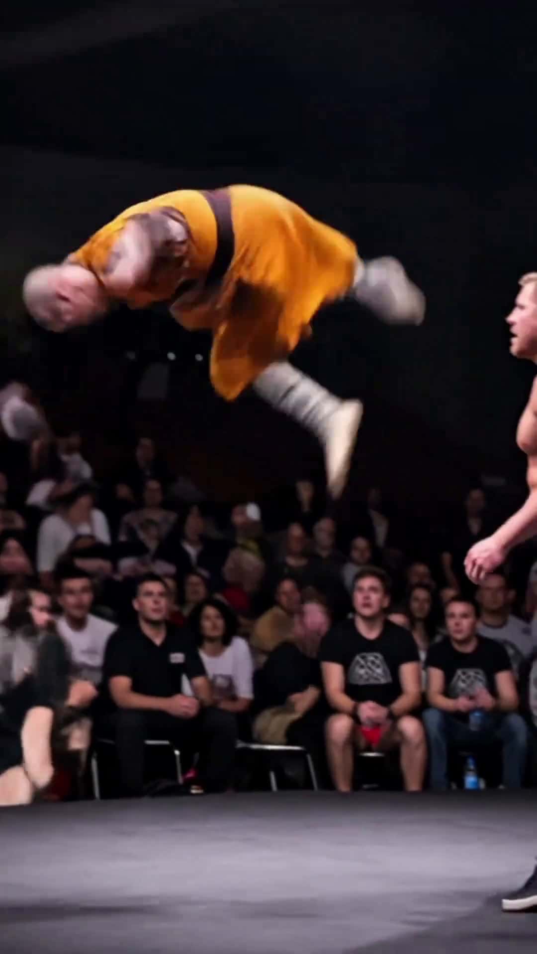 Cover for AI video: A monk makes a flashy entrance and overpowers a tough guy, with the crowd going crazy! #KungFu #PowerfulMan #MartialCompetition #Exercise #AI