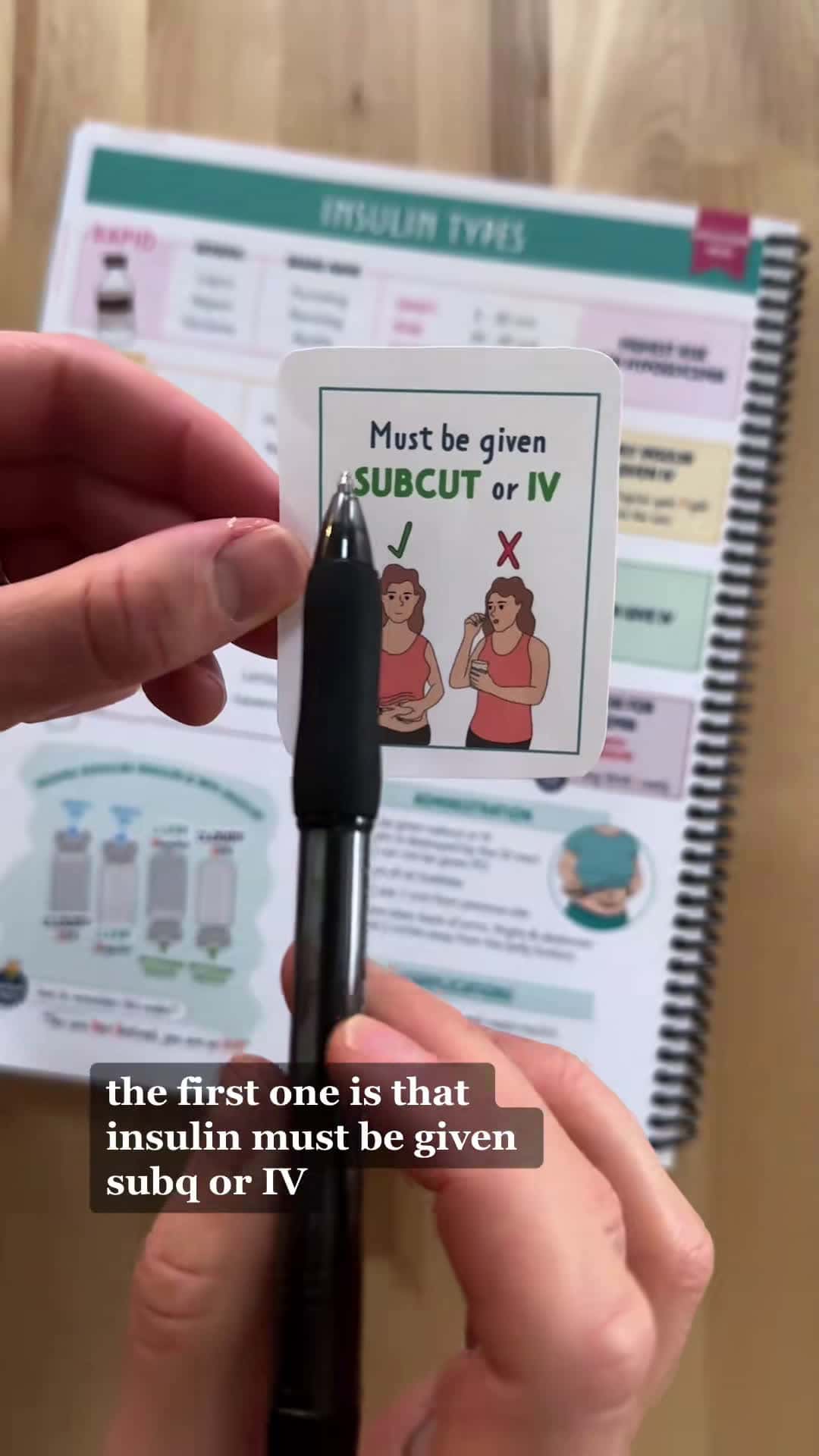 Cover for Here are some random facts about Insulin 💉Must be given subcut or IV Insulin is destroyed by the GI tract so it can not be given by mouth (PO), it must be given subcut or IV 💉Lipoatrophy This is loss of subcutaneous fat which happens when an injection is made in the same site too many times. Educate your patient to rotate site 1 inch from previous site 💉HIGH ALERT medication Insulin requires double verification, meaning two nurses should check the insulin order, dose, time, etc. Verification 