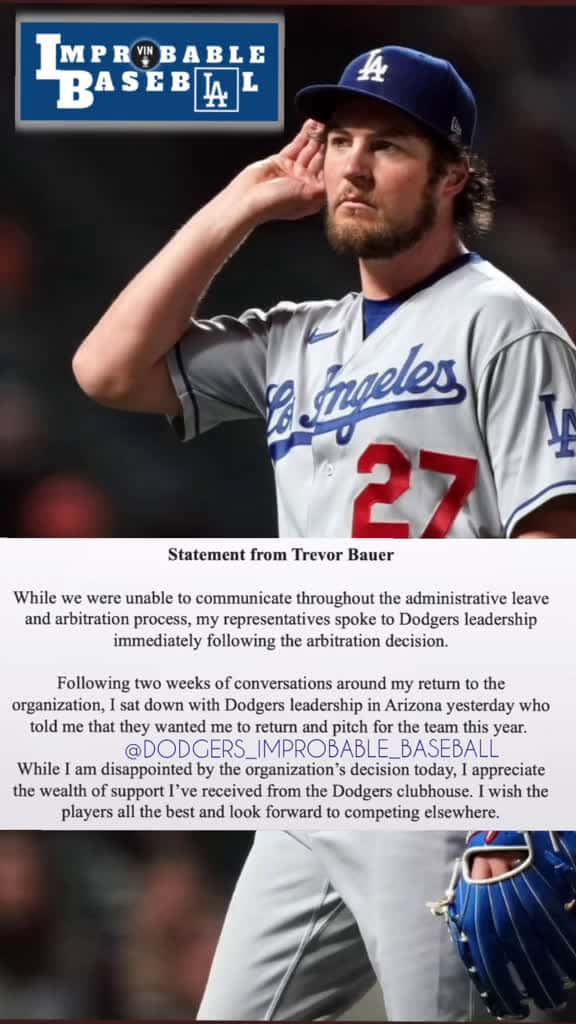 Cover for 🚨 Trevor Bauer speaks out after being released by the Dodgers! Read his official statement and share your thoughts. #TrevorBauer #Dodgers ⚾️