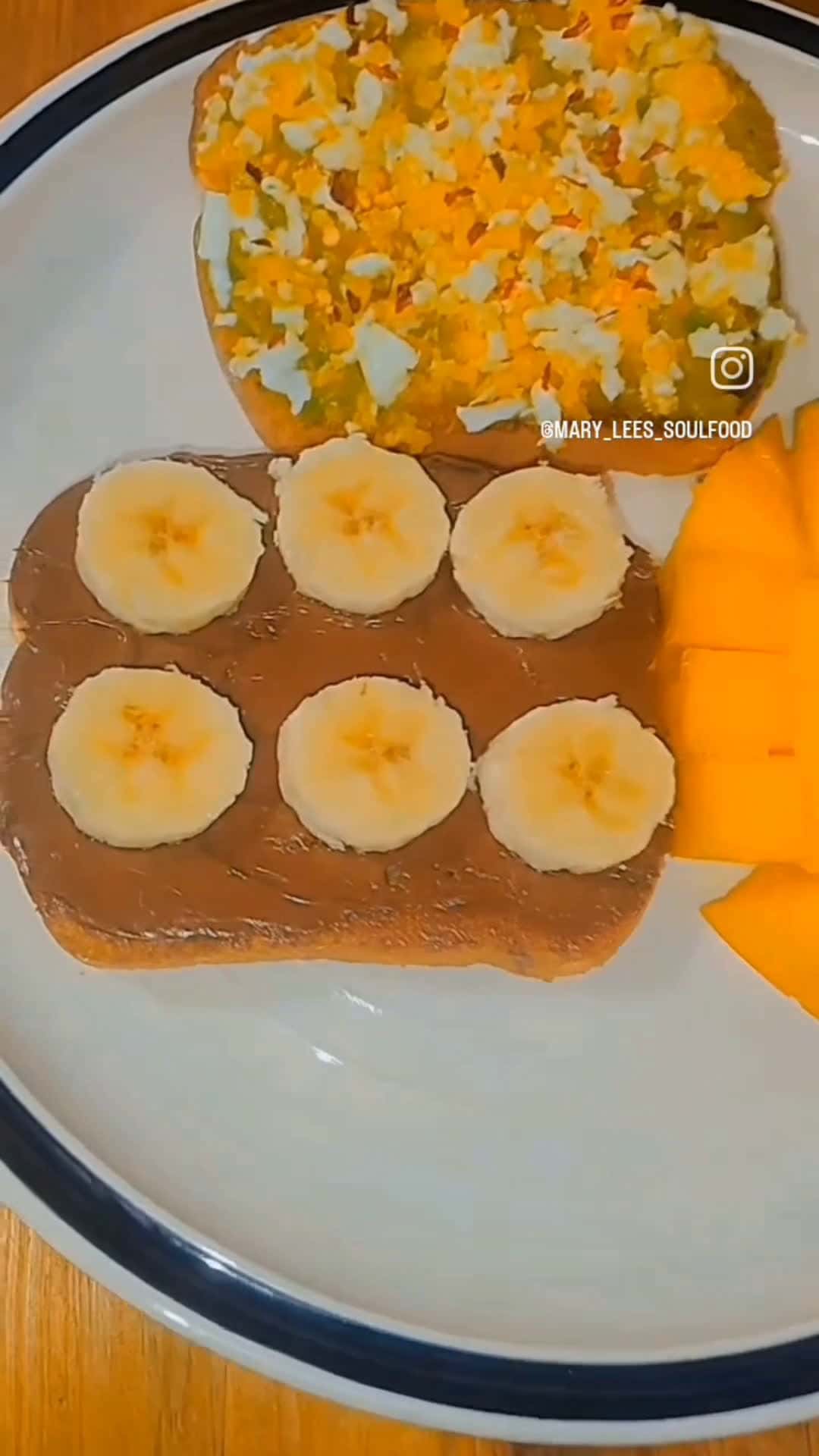 Cover for 1.Avocado Toast With A Soft Boiled Egg Topped Red Pepper Flakes 2.Nutella Toast With Bananas..&Mango on the side#foodie#privatechef#fyp