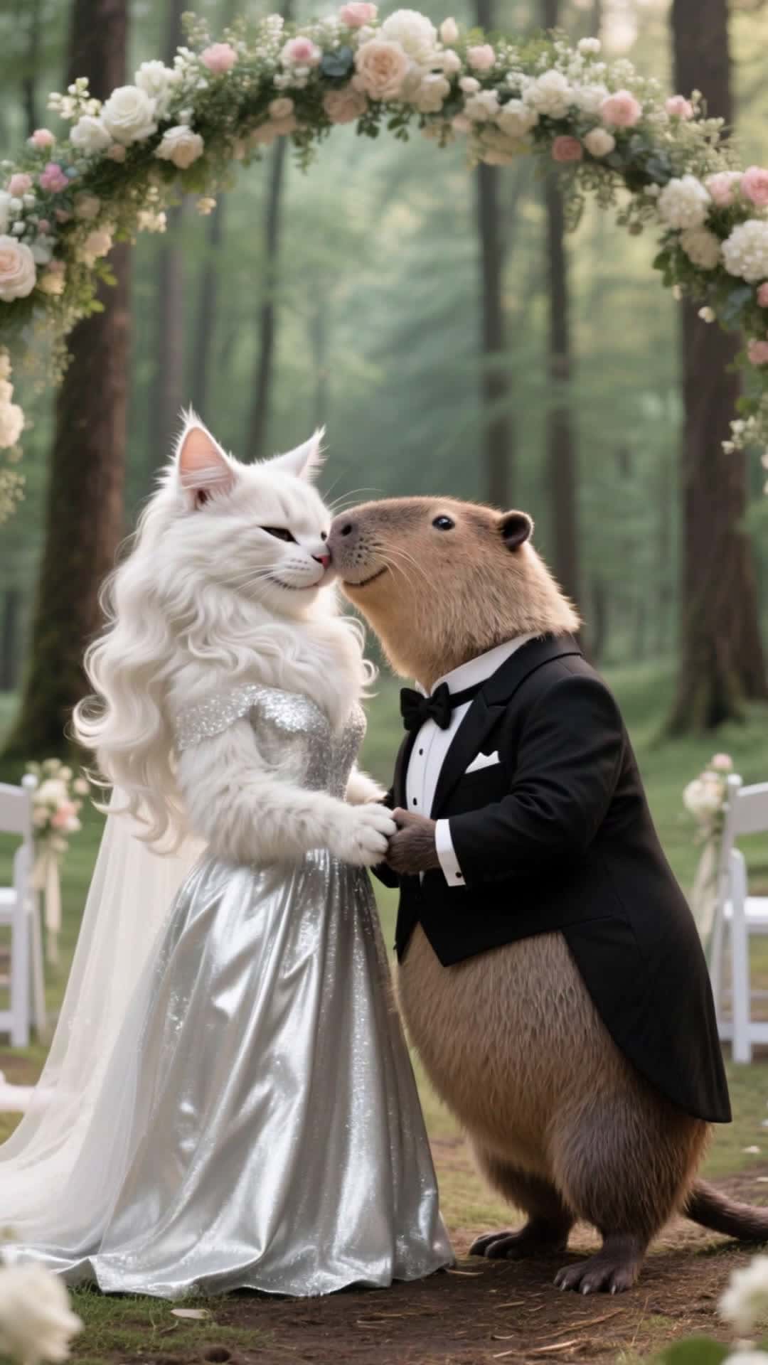 Cover for ​​AI-generated. When the Capybara Sold Watermelons for Its Son... Even the Grumpy White Cat Became a Loyal Customer! 🍉🦝🐱 #ai #cat #drama #funny​