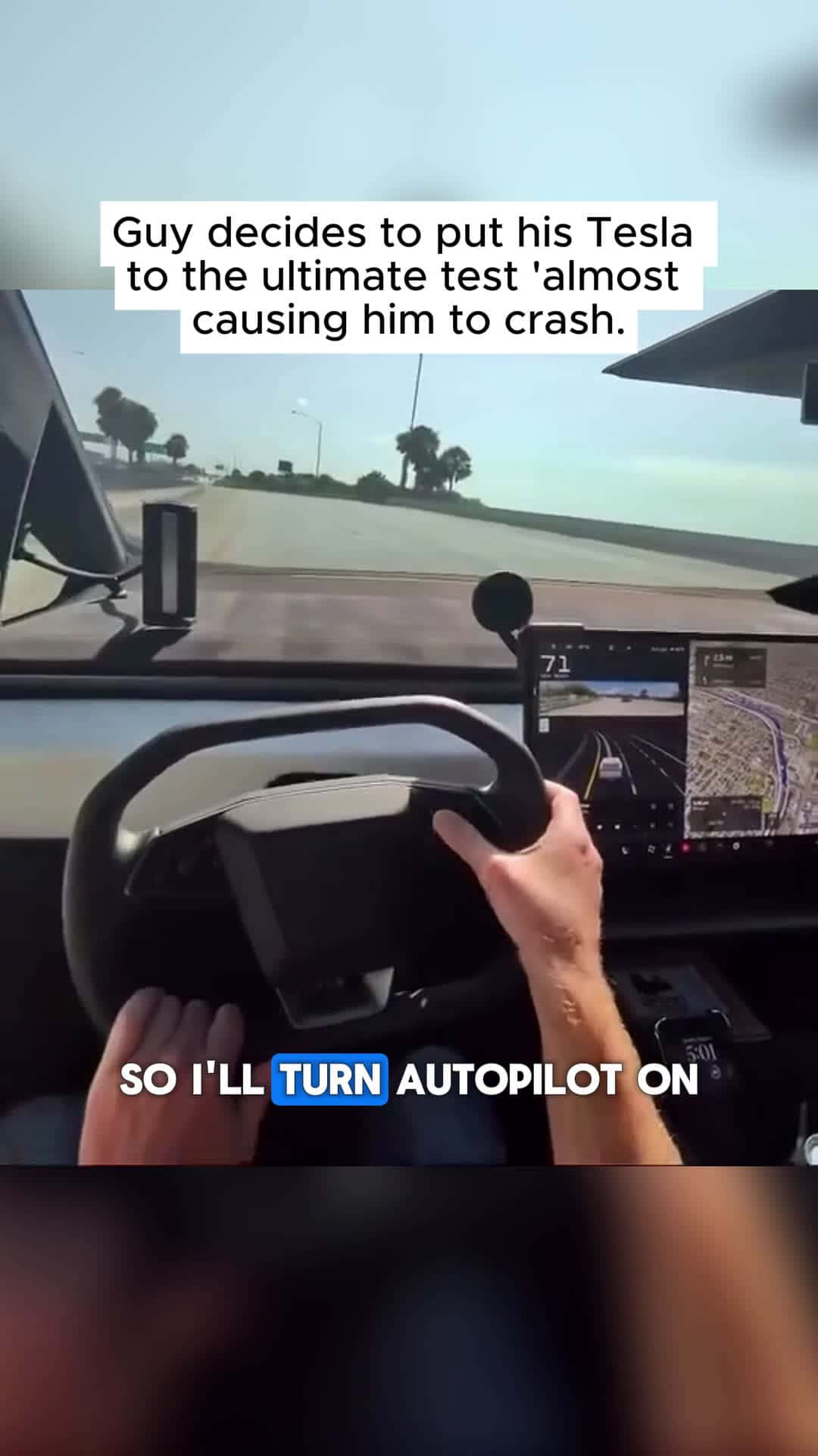 Cover for Guy who puts his Tesla in Auto Pilot ‘Disabled itself almost crashing into a rail 💥  #Tesla #Cars #Fails #Crash