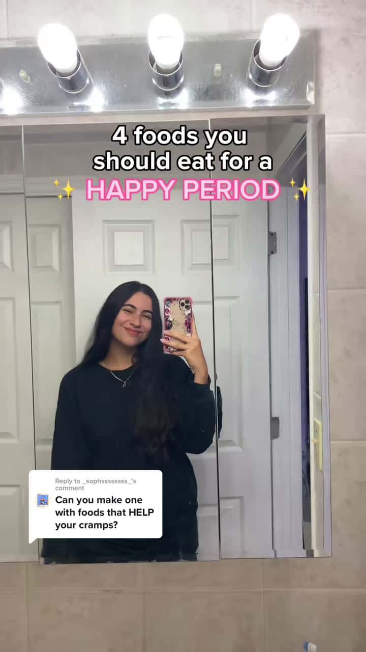 Cover for Replying to @sophssssssss I got you sis 😎 these are some foods that help with bloating and cramps when you’re on your period! also drink lots of 💧 #periods #periodtips #periodcramps #girlproblems #womenshealth #justsharon #periodproblems