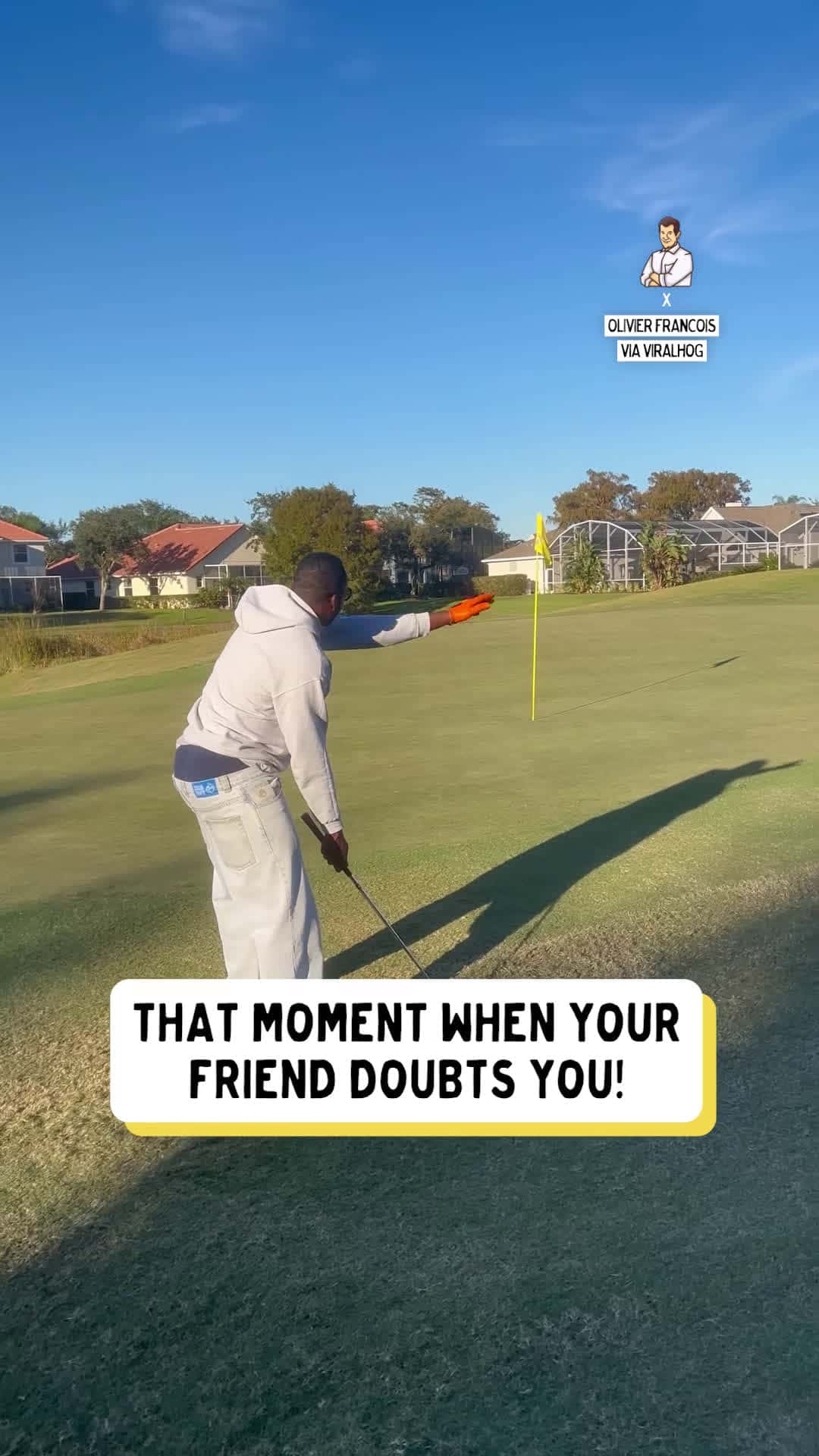 Cover for #TooFunnyToScroll Five iron on the green and doubt is in the air