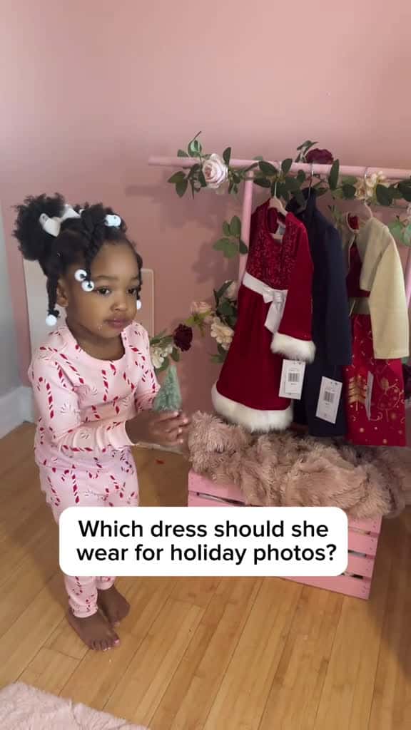Cover for I need your help deciding the best dress for her holiday photos. Should we choose dress 1 52494 #followMe