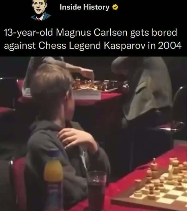 Cover for In 2004, 13-year-old Magnus Carlsen faced world chess champion Garry Kasparov at the Reykjavik Rapid tournament. Despite the high stakes, Carlsen appeared calm and even somewhat bored, casually walking around and observing othe...