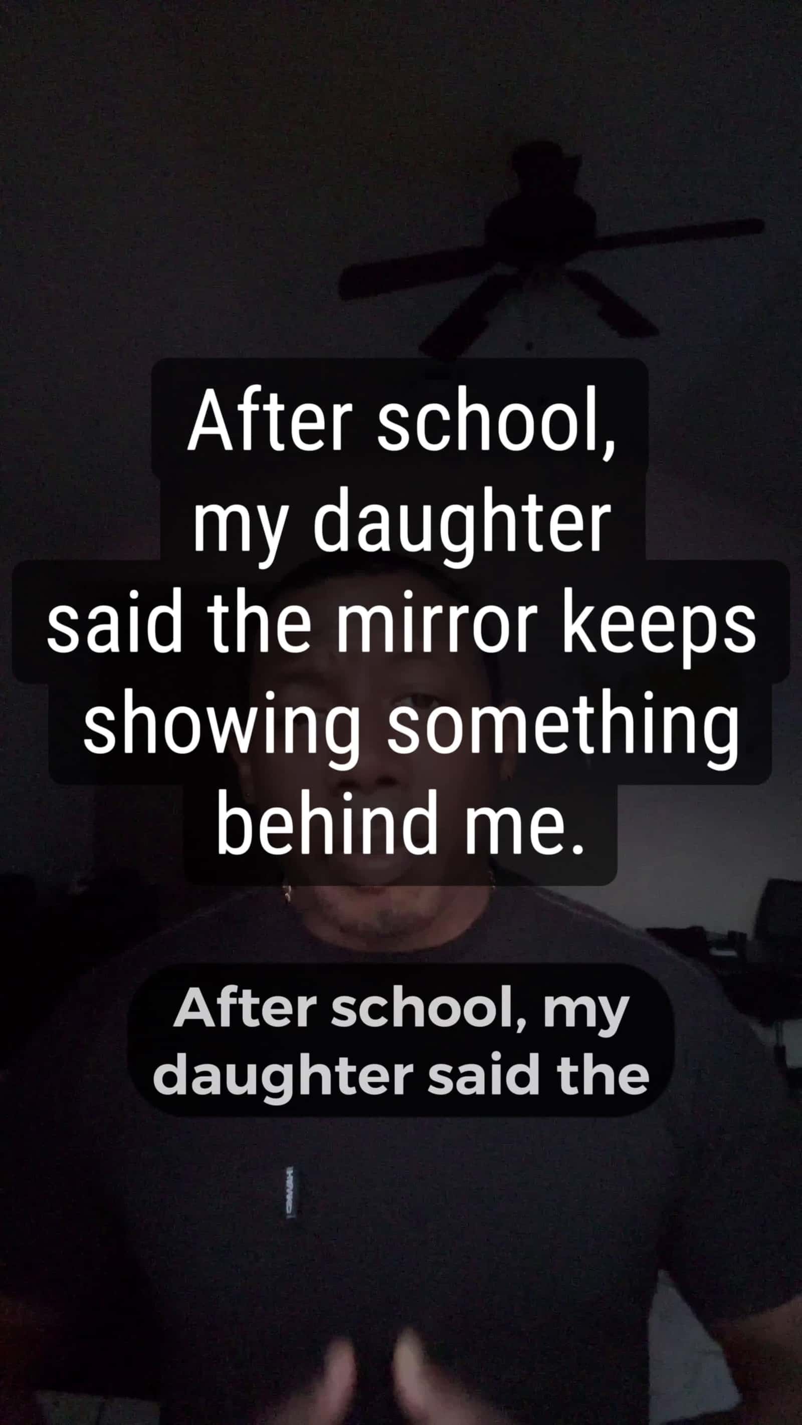 Cover for After school, my daughter said the mirror keeps showing someone behind me… but no one was there. #fyp #storytime #paranormal #creepy #mirrorstory #daughter #weirdstories