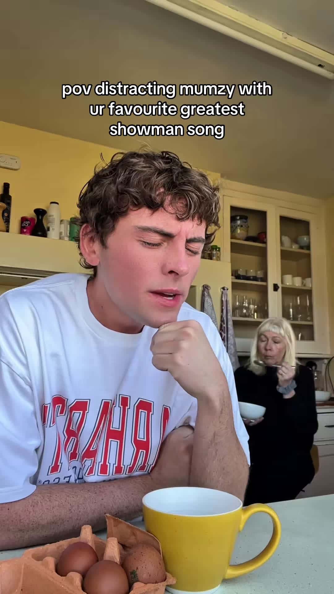 Cover for and we’re back in the kitchen ☕️ #amilliondreams #thegreatestshowman #singingvideo #mumsoftiktok #reaction