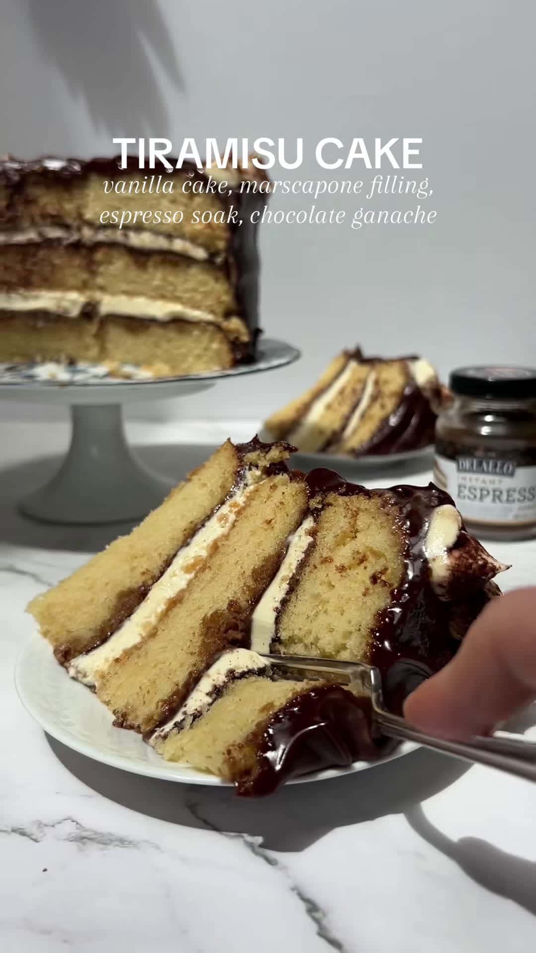 Cover for Tiramisu cake starts with vanilla bean cake that then gets layered with marscapone filling, espresso soak, and espresso chocolate ganache. It is a tiramisu lovers ideal cake!  Vanilla Cake (Makes 3 9” rounds) 3 ¾ cups cake flour 445 grams 2 ½ cups granulated sugar 500 g 1 ½ teaspoon baking soda 7 ml 1 tablespoon diamond kosher salt 15 ml 2 tablespoons vanilla bean paste or 2 teaspoons vanilla extract, 30 ml ½ teaspoon almond extract 3 ml 1 ½ cup buttermilk 360 ml 3 eggs 1 ½ cup avocado oil 360 m