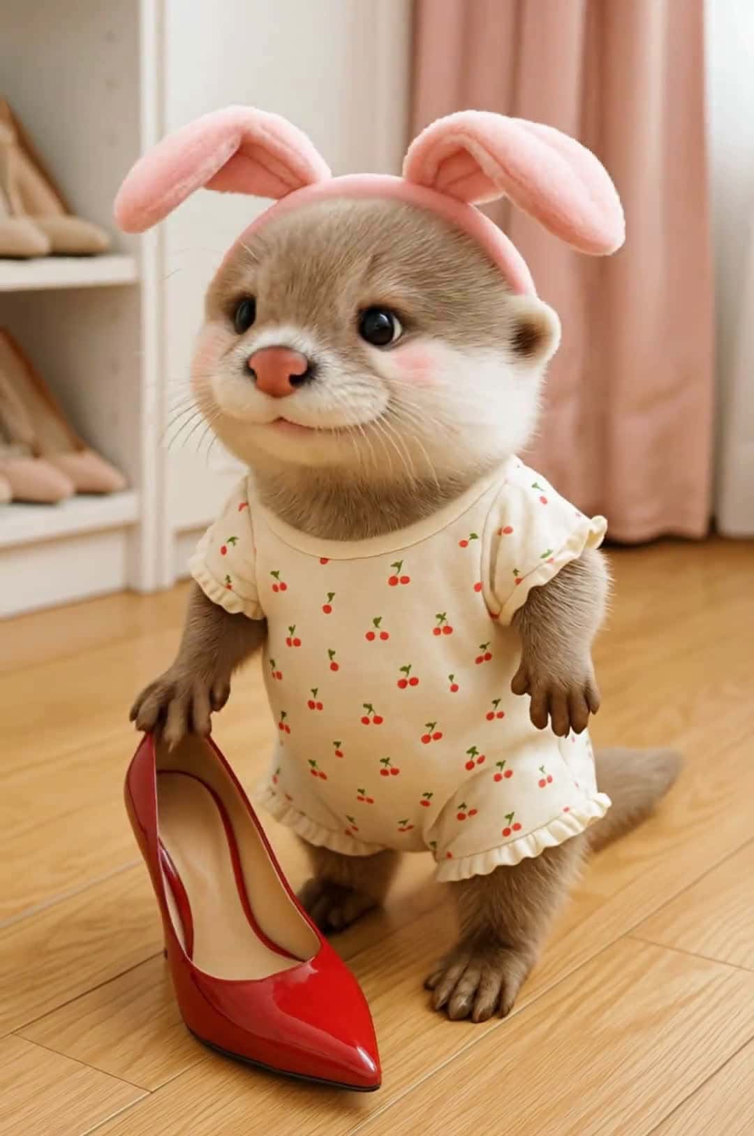Cover for AIotter finds heels tough, but her makeup? Stunning! 😍 #OtterLove #PetFails #AIVideo #CuteAnimalVideos #FunnyPetMoments