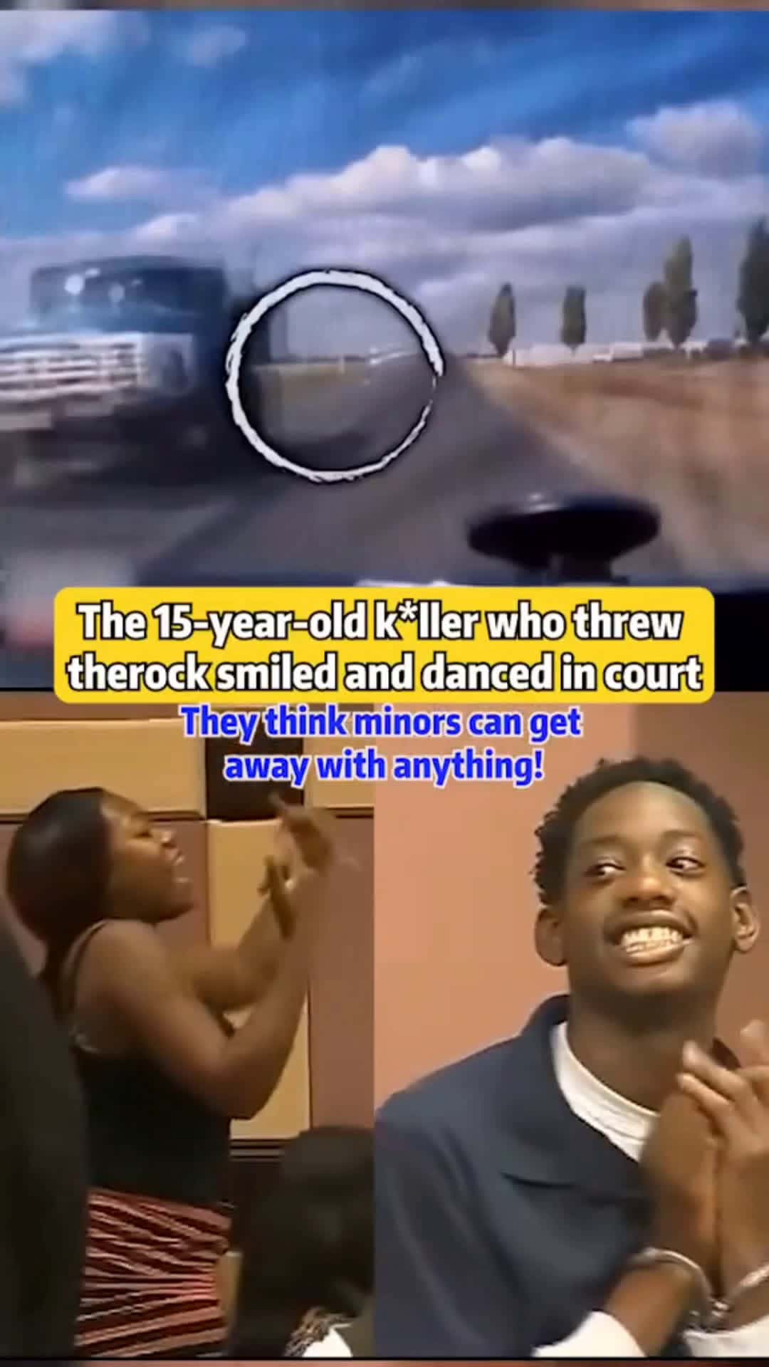 Cover for The 15 year old killer who threw the rock smiled and danced in court #truecrime #crime #scoopz #fyp #trending #truecrime #bodycam 