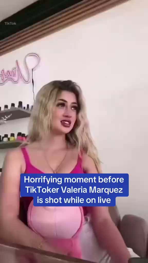 Cover for Replying to @Shaun Owies A Mexican beauty influencer was brutally murdered yesterday while live streaming to her followers after a motorbike-riding gunman opened fire on her salon. Footage shows the horrific moment 23-year-old TikToker and aesthetician Valeria Marquez was shot multiple times while broadcasting live from inside her beauty salon, Blossom the Beauty Lounge in Mexico. Initial reports say that a gunman entered her salon and shot her once in the chest and twice in the head before flee