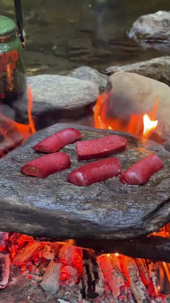 Cover for Grilled sausages on natural stone cookingasmr outdoorcooking leon nature asrm 84459 #ilovescoopz