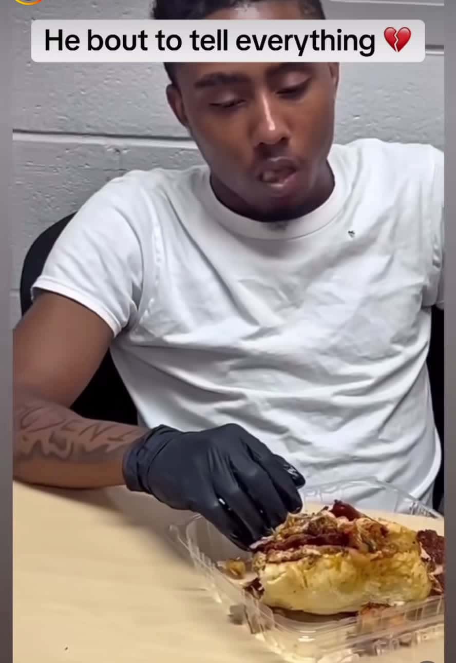 Cover for Man goes viral for eating a chopped cheese in a interrogation room, yall think he snitched⁉️ #fyp