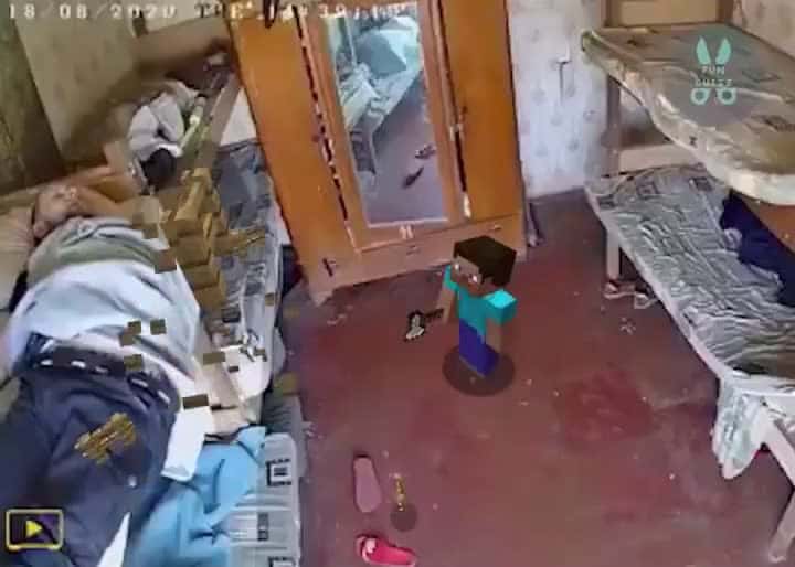 Cover for Man falls off bed while sleeping with a Minecraft edit #toofunnytoscroll