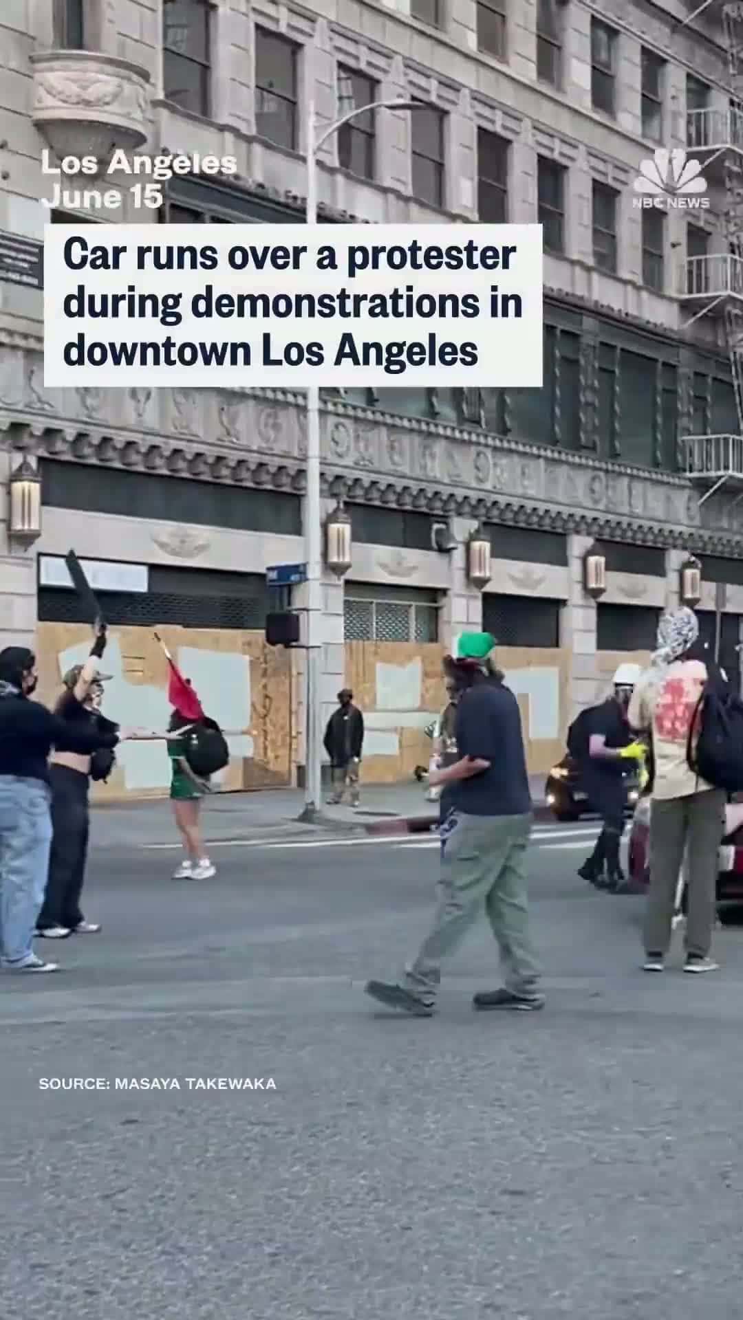 Cover for A woman was run over by a car during weekend protests in Los Angeles after she was seen blocking the vehicle; the driver eventually sped forward, striking her. She was hospitalized with isolated lower extremity injuries and is in stable condition, according to KTLA. Police are still investigating and it’s unclear if the driver has been located.