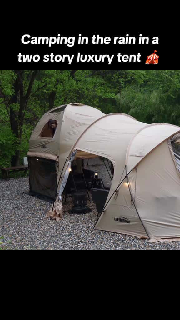 Cover for Camping in the rain in a two story luxury tent rain viral survival camping 42014 #shortvideos