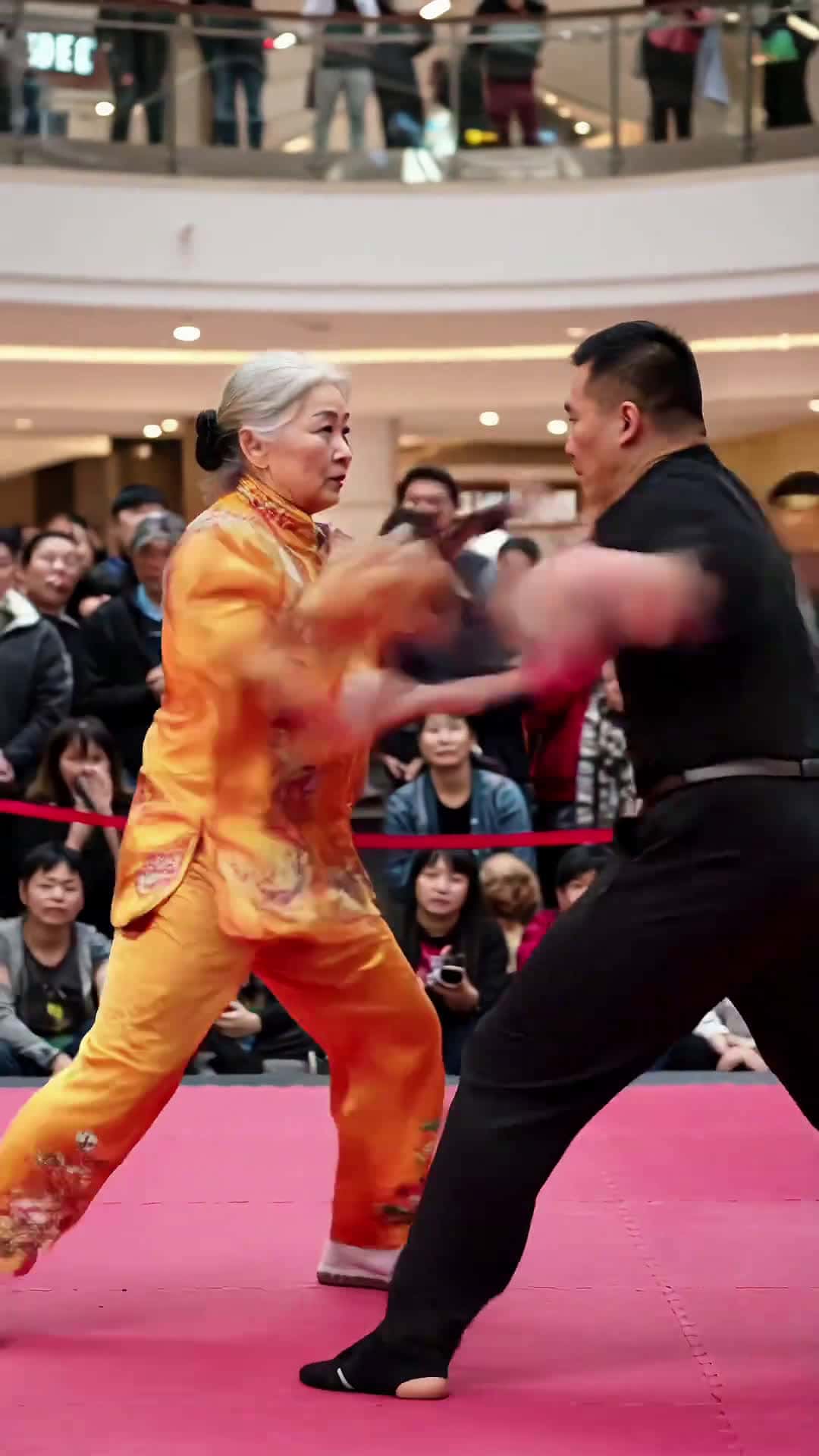 Cover for AI martial arts showcase: Incredible kicking grandma! #KungFuMaster#ElderlyMartialArts#AIAnimation#FightVideo#ViralClip