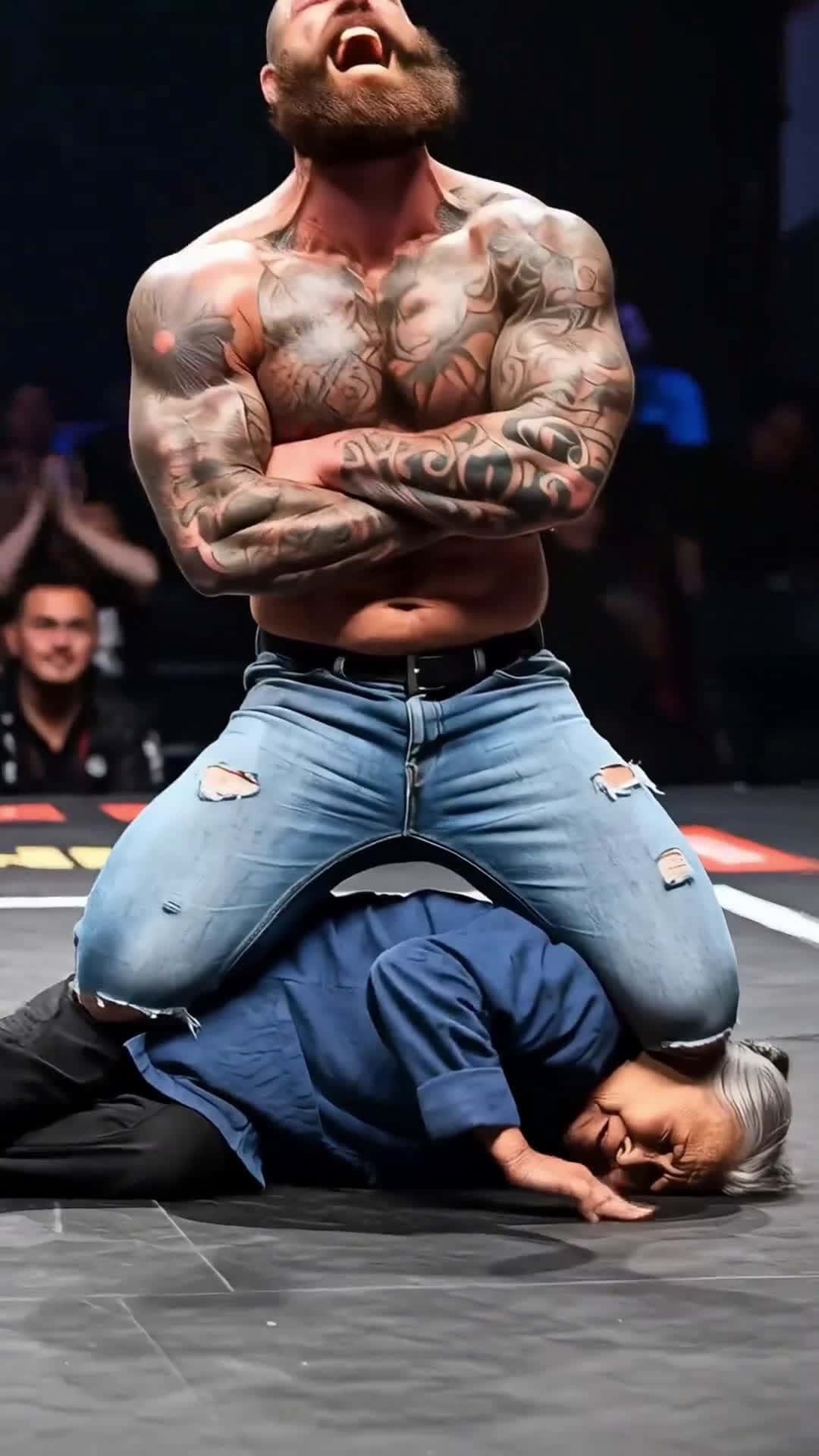 Cover for AI-generated: Grandma unleashes her power in the struggle! One kick takes down a 300-pound beefy guy! #Fighting #A Minute On Stage Takes Ten Years Of Practice #MastersAmongThePeople #RuralLife #ai