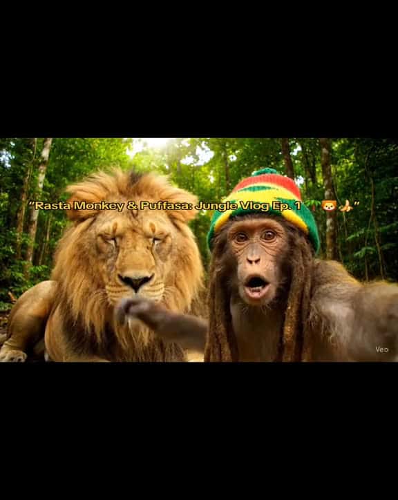 Cover for 'Follow the chillest duo in the jungle: a Rasta monkey with wild advice and Puffasa, the wise (and sarcastic) lion king 🦁🍌 New episodes daily — comedy, jungle vibes, and no humans allowed 🌿 🎬 Powered by #QuickSkillaAI | Created...