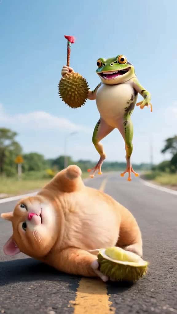 Cover for This frog should not mess with the orange cat. ai aistory cat VideoTube funny 31447 #shortvideos