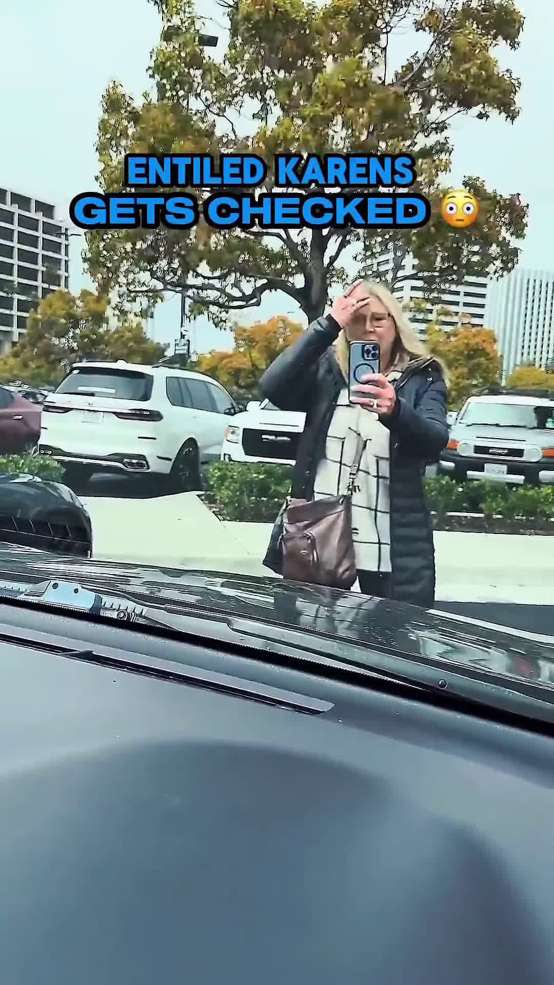 cover for #KarenMeltdown CRAZY KAREN STANDS IN PARKING SPOT AND WONT MOVE 😳 #shorts #trending 